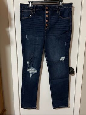 Women’s Dark Blue Distressed High-Rise Skinny Jeans